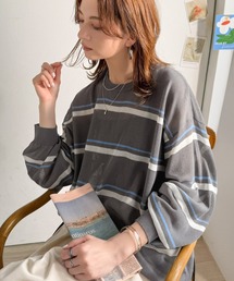 Java（ジャバ）の「《JaVaジャバコラボ》ヘルシーな透け感のゆったりシルエットが着やすい。オーバーサイズ ボーダーシアートップス (長袖)（Tシャツ/カットソー）」