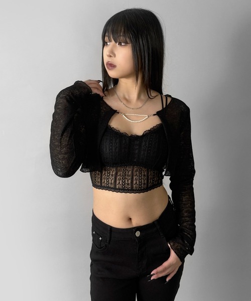 LVEU.（ラブユ.）の「【LVEU.】パールデザインクロップドカーディガン / トップス カーディガン カーデ  長袖 クロップド ショート シンプル パール ブラック ホワイト ライトブルー ZOZOTOWN限定（カーディガン/ボレロ・レディース・ホワイト/ライトブルー/ブラック・FREE）」の17枚目の写真