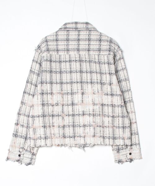ADAM PATEK(アダムパテック)の「【ADAMPATEK/アダムパテック】short length bleached check zipup shirt/ショート丈ZIPチェックシャツ(シャツ/ブラウス・メンズ・ブラック/ホワイト・2/1)」の3枚目の写真