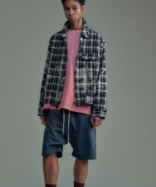 ADAM PATEK(アダムパテック)の「【ADAMPATEK/アダムパテック】short length bleached check zipup shirt/ショート丈ZIPチェックシャツ(シャツ/ブラウス・メンズ・ブラック/ホワイト・2/1)」の2枚目の写真