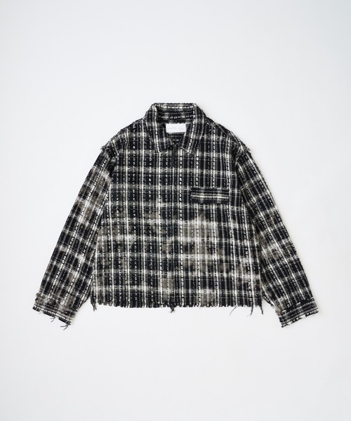 ADAM PATEK(アダムパテック)の「【ADAMPATEK/アダムパテック】short length bleached check zipup shirt/ショート丈ZIPチェックシャツ(シャツ/ブラウス・メンズ・ブラック/ホワイト・2/1)」の5枚目の写真