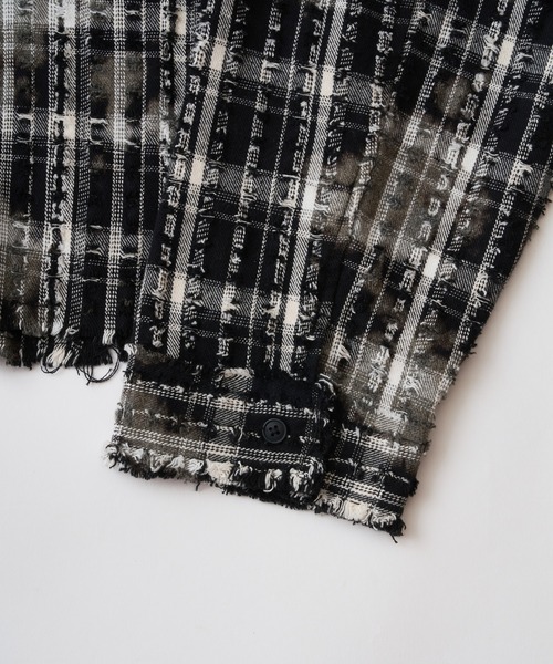ADAM PATEK(アダムパテック)の「【ADAMPATEK/アダムパテック】short length bleached check zipup shirt/ショート丈ZIPチェックシャツ(シャツ/ブラウス・メンズ・ブラック/ホワイト・2/1)」の10枚目の写真