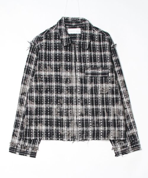 ADAM PATEK(アダムパテック)の「【ADAMPATEK/アダムパテック】short length bleached check zipup shirt/ショート丈ZIPチェックシャツ(シャツ/ブラウス・メンズ・ブラック/ホワイト・2/1)」の9枚目の写真