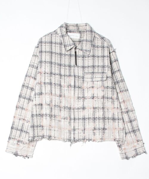 ADAM PATEK(アダムパテック)の「【ADAMPATEK/アダムパテック】short length bleached check zipup shirt/ショート丈ZIPチェックシャツ(シャツ/ブラウス・メンズ・ブラック/ホワイト・2/1)」の8枚目の写真