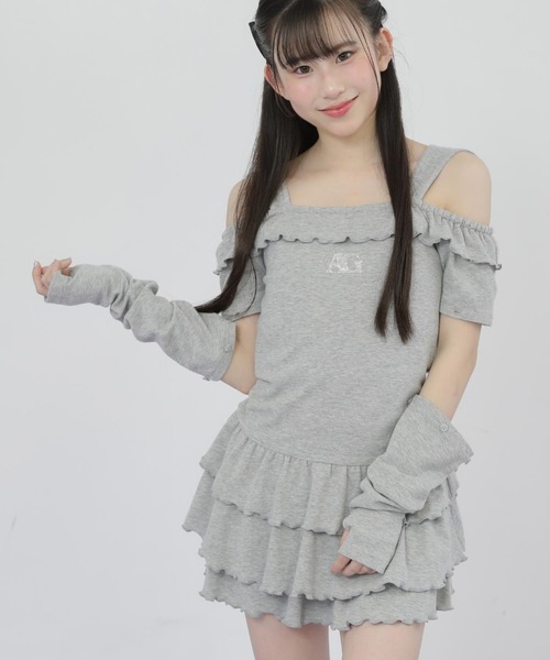 ANAP GiRL(アナップガール)の「袖2WAY 肩アキ ティアード ワンピース(ワンピース・キッズ・ブラック/ライトグレー・XS/S/M)」の12枚目の写真