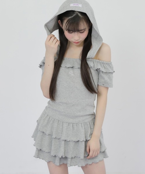 ANAP GiRL(アナップガール)の「袖2WAY 肩アキ ティアード ワンピース(ワンピース・キッズ・ブラック/ライトグレー・XS/S/M)」の13枚目の写真