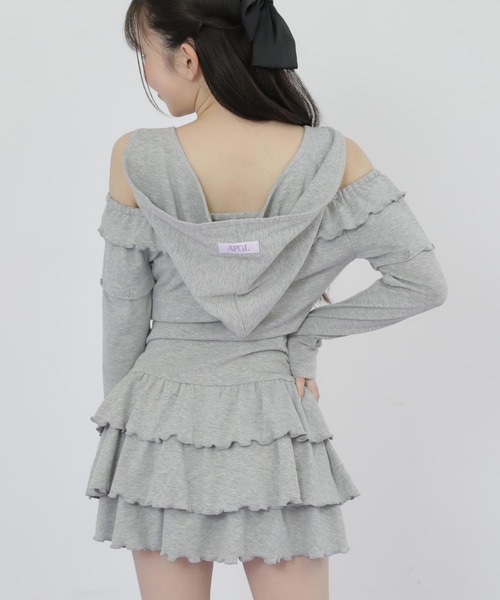 ANAP GiRL(アナップガール)の「袖2WAY 肩アキ ティアード ワンピース(ワンピース・キッズ・ブラック/ライトグレー・XS/S/M)」の11枚目の写真