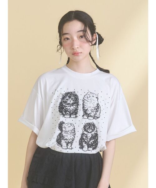 merry jenny(メリージェニー)の「pindot cat tee(Tシャツ/カットソー・レディース・ベージュ/ブラック/オフホワイト・FREE)」の6枚目の写真