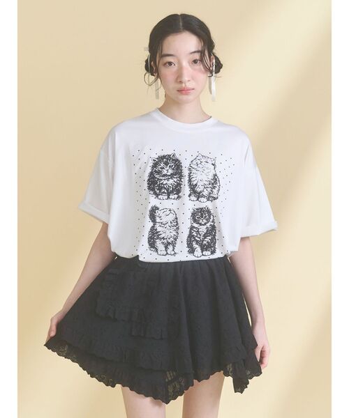 merry jenny(メリージェニー)の「pindot cat tee(Tシャツ/カットソー・レディース・ベージュ/ブラック/オフホワイト・FREE)」の7枚目の写真