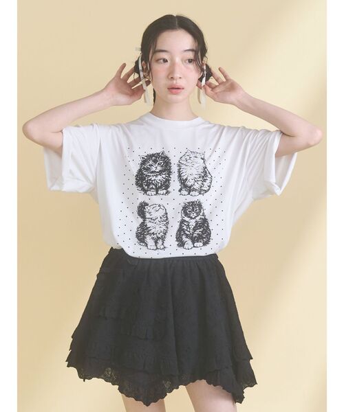 merry jenny(メリージェニー)の「pindot cat tee(Tシャツ/カットソー・レディース・ベージュ/ブラック/オフホワイト・FREE)」の8枚目の写真