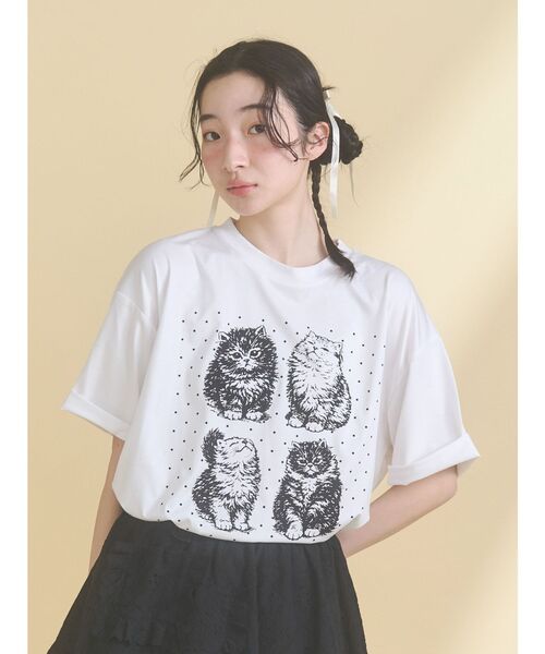 merry jenny(メリージェニー)の「pindot cat tee(Tシャツ/カットソー・レディース・ベージュ/ブラック/オフホワイト・FREE)」の9枚目の写真