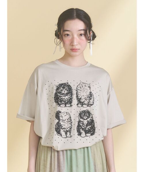 merry jenny(メリージェニー)の「pindot cat tee(Tシャツ/カットソー・レディース・ベージュ/ブラック/オフホワイト・FREE)」の12枚目の写真