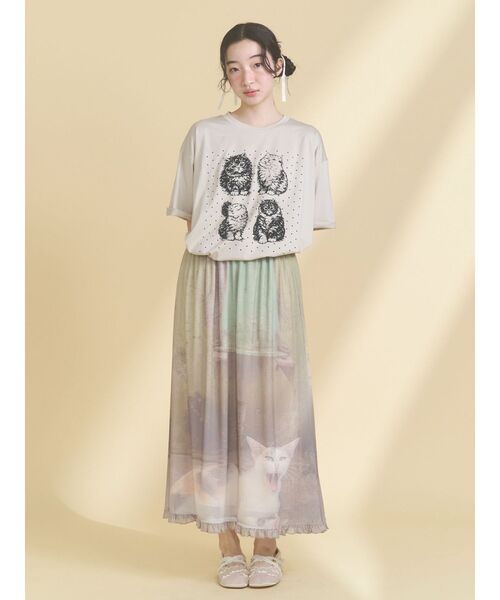 merry jenny（メリージェニー）の「pindot cat tee（Tシャツ/カットソー・レディース・ベージュ/ブラック/オフホワイト・FREE）」の4枚目の写真