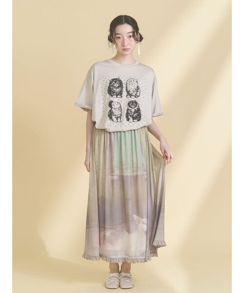 merry jenny（メリージェニー）の「pindot cat tee（Tシャツ/カットソー・レディース・ベージュ/ブラック/オフホワイト・FREE）」の5枚目の写真