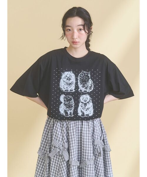 merry jenny（メリージェニー）の「pindot cat tee（Tシャツ/カットソー・レディース・ベージュ/ブラック/オフホワイト・FREE）」の6枚目の写真