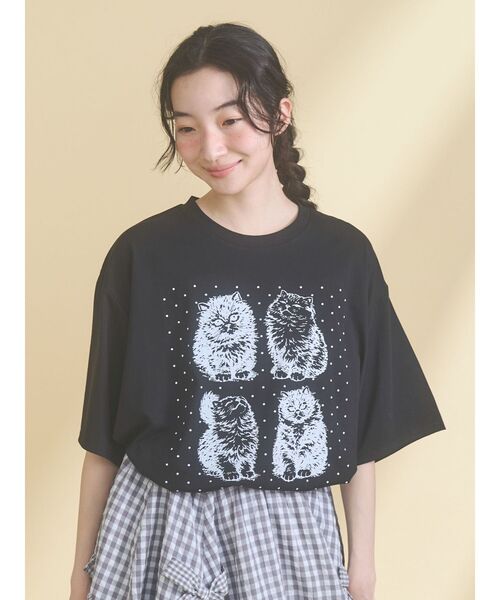 merry jenny（メリージェニー）の「pindot cat tee（Tシャツ/カットソー・レディース・ベージュ/ブラック/オフホワイト・FREE）」の7枚目の写真