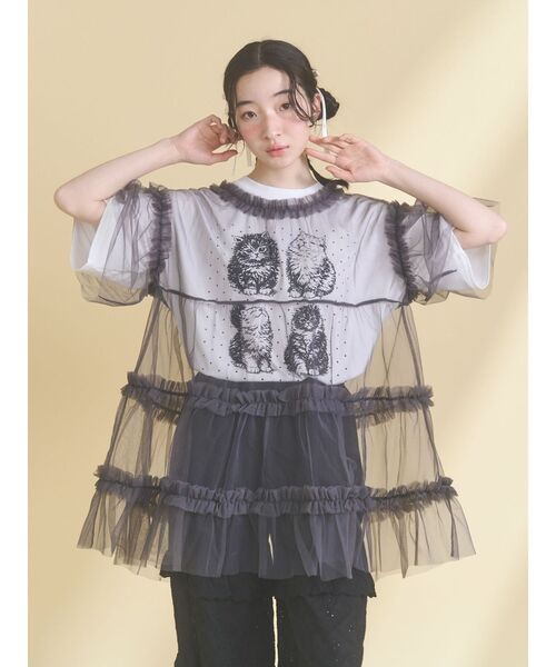 merry jenny（メリージェニー）の「pindot cat tee（Tシャツ/カットソー・レディース・ベージュ/ブラック/オフホワイト・FREE）」の11枚目の写真