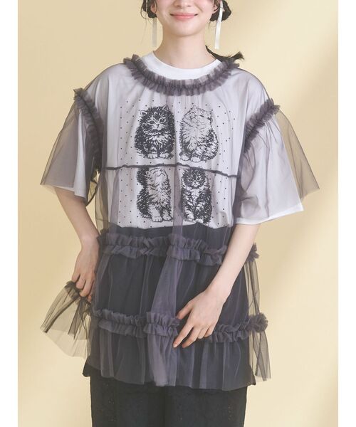 merry jenny（メリージェニー）の「pindot cat tee（Tシャツ/カットソー・レディース・ベージュ/ブラック/オフホワイト・FREE）」の12枚目の写真