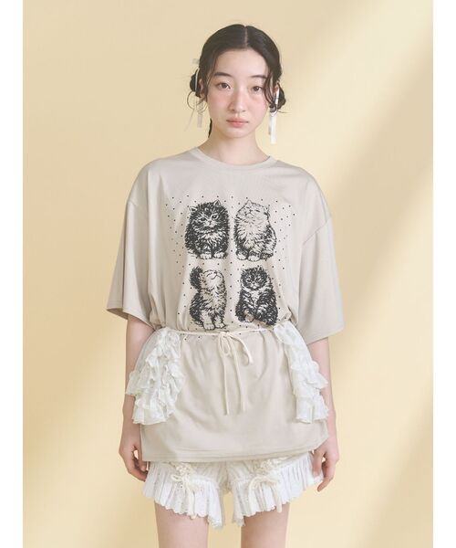merry jenny（メリージェニー）の「pindot cat tee（Tシャツ/カットソー・レディース・ベージュ/ブラック/オフホワイト・FREE）」の14枚目の写真