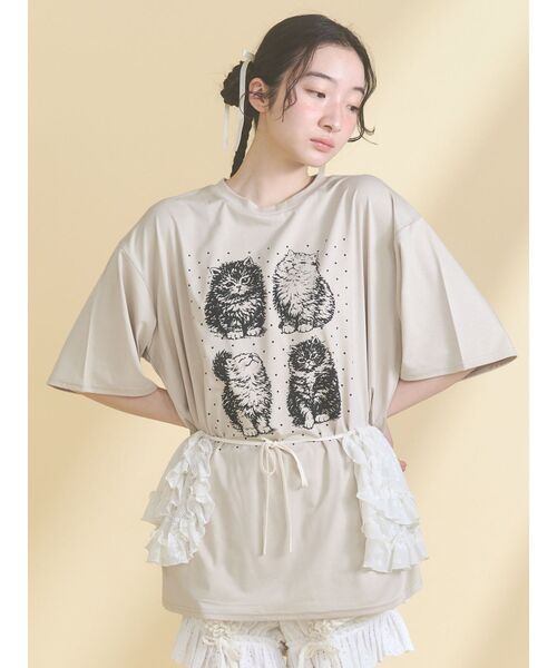 merry jenny（メリージェニー）の「pindot cat tee（Tシャツ/カットソー・レディース・ベージュ/ブラック/オフホワイト・FREE）」の15枚目の写真