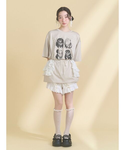 merry jenny（メリージェニー）の「pindot cat tee（Tシャツ/カットソー・レディース・ベージュ/ブラック/オフホワイト・FREE）」の16枚目の写真