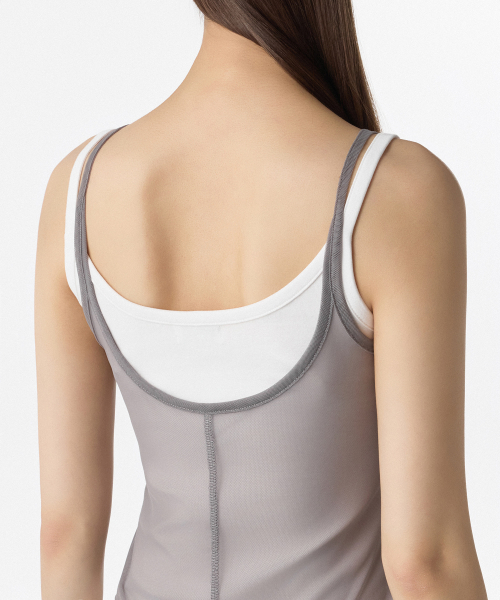 MUSINSA STANDARD WOMAN（ムシンサスタンダードウーマン）の「ウィメンズメッシュトップレイヤードストリングスリーブレストップ[ホワイト/ライトグレー]（Tシャツ/カットソー・レディース・その他・MEDIUM/LARGE/X-SMALL/SMALL）」の4枚目の写真