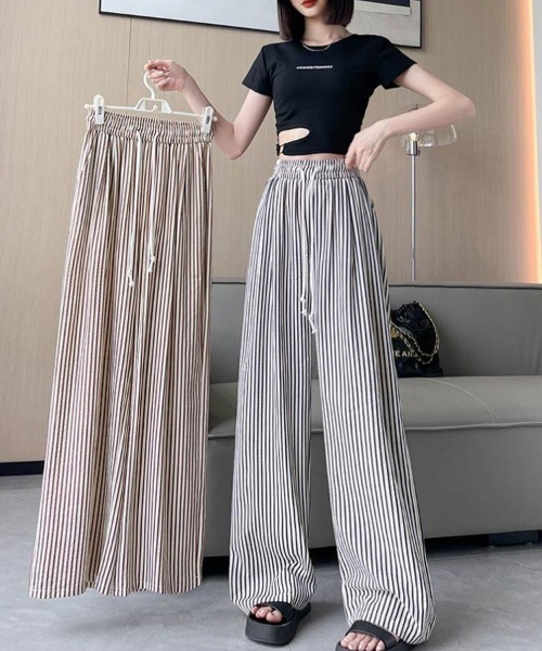 mielu(ミエル)の「ストライプワイドパンツ(その他パンツ・レディース・ベージュ/ブラック・MEDIUM/LARGE)」の5枚目の写真
