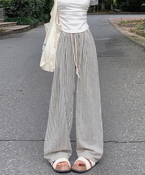 mielu(ミエル)の「ストライプワイドパンツ(その他パンツ・レディース・ベージュ/ブラック・MEDIUM/LARGE)」の8枚目の写真