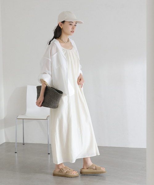 La TOTALITE（ラトータリテ）の「【洗える】リネンブレンドシアーシャツ（シャツ/ブラウス・レディース・ホワイト/グリーン/ダークパープル・FREE）」の8枚目の写真