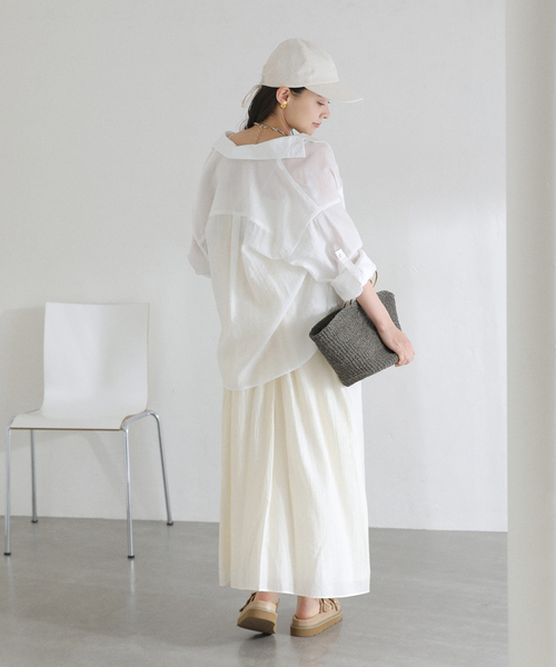 La TOTALITE（ラトータリテ）の「【洗える】リネンブレンドシアーシャツ（シャツ/ブラウス・レディース・ホワイト/グリーン/ダークパープル・FREE）」の9枚目の写真