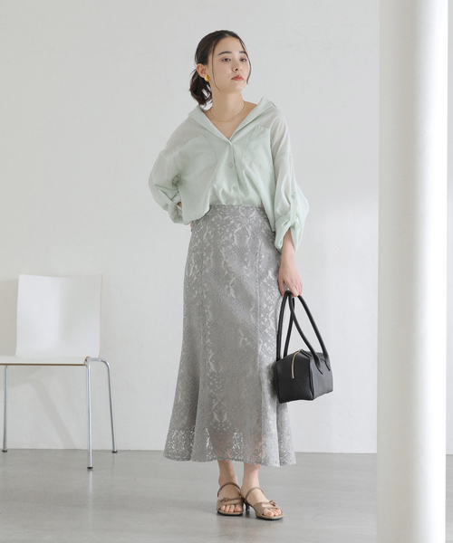 La TOTALITE（ラトータリテ）の「【洗える】リネンブレンドシアーシャツ（シャツ/ブラウス・レディース・ホワイト/グリーン/ダークパープル・FREE）」の12枚目の写真