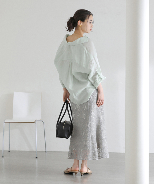 La TOTALITE（ラトータリテ）の「【洗える】リネンブレンドシアーシャツ（シャツ/ブラウス・レディース・ホワイト/グリーン/ダークパープル・FREE）」の14枚目の写真