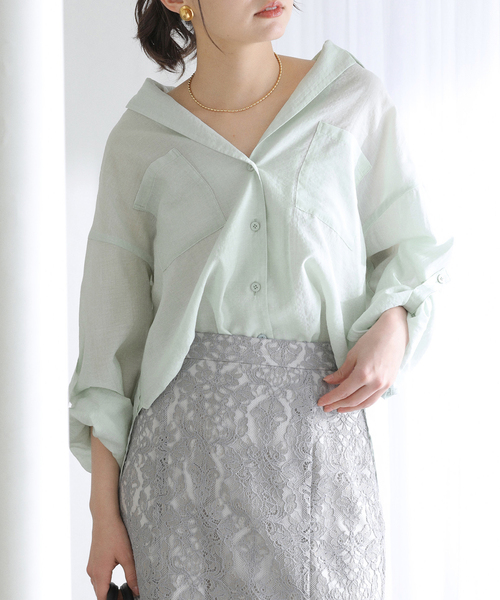 La TOTALITE（ラトータリテ）の「【洗える】リネンブレンドシアーシャツ（シャツ/ブラウス・レディース・ホワイト/グリーン/ダークパープル・FREE）」の15枚目の写真