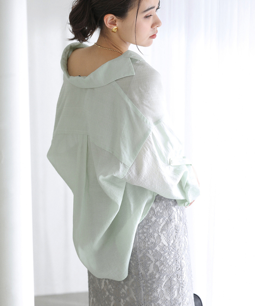 La TOTALITE（ラトータリテ）の「【洗える】リネンブレンドシアーシャツ（シャツ/ブラウス・レディース・ホワイト/グリーン/ダークパープル・FREE）」の17枚目の写真