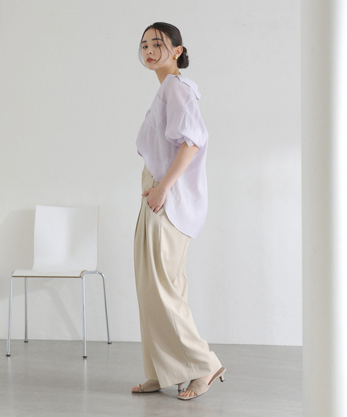 La TOTALITE（ラトータリテ）の「【洗える】リネンブレンドシアーシャツ（シャツ/ブラウス・レディース・ホワイト/グリーン/ダークパープル・FREE）」の19枚目の写真