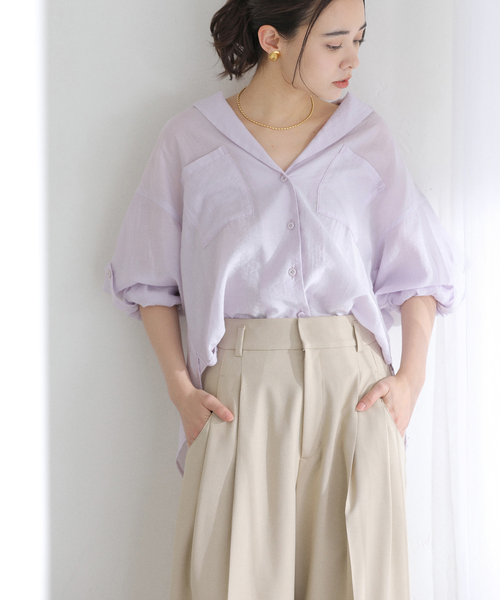 La TOTALITE（ラトータリテ）の「【洗える】リネンブレンドシアーシャツ（シャツ/ブラウス・レディース・ホワイト/グリーン/ダークパープル・FREE）」の21枚目の写真