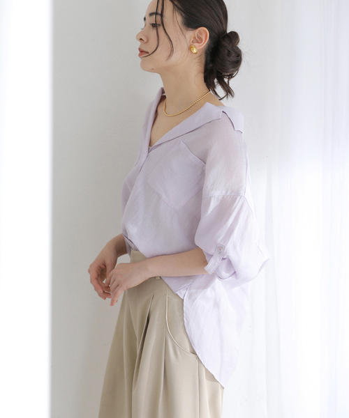 La TOTALITE（ラトータリテ）の「【洗える】リネンブレンドシアーシャツ（シャツ/ブラウス・レディース・ホワイト/グリーン/ダークパープル・FREE）」の22枚目の写真