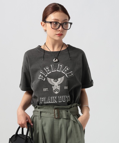 BAYFLOW（ベイフロー）の「[ヴィンテージ感のある風合い]ピグメントロゴ半袖Tシャツ（Tシャツ/カットソー・レディース・ブルー/オフホワイト/チャコール/ブラウン/ブラウン系/モーブ系/グレイッシュベージュ/グレー系/ホワイト/オレンジ・MEDIUM/SMALL）」の5枚目の写真