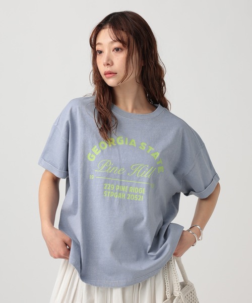 BAYFLOW（ベイフロー）の「[ヴィンテージ感のある風合い]ピグメントロゴ半袖Tシャツ（Tシャツ/カットソー・レディース・ブルー/オフホワイト/チャコール/ブラウン/ブラウン系/モーブ系・MEDIUM/SMALL）」の5枚目の写真