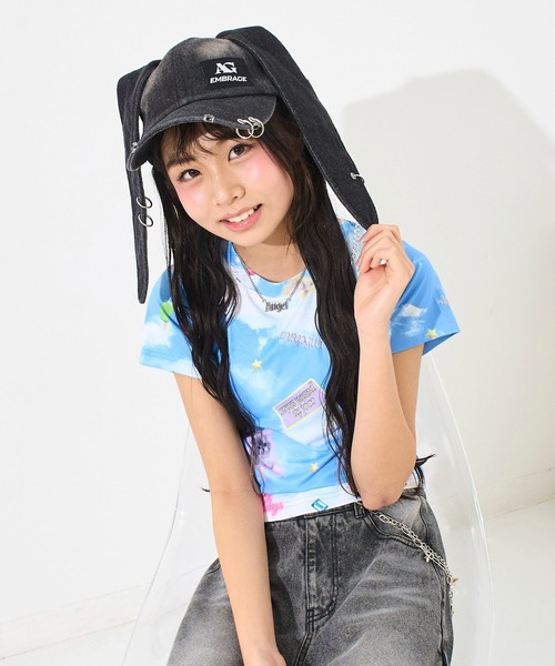 ANAP GiRL(アナップガール)の「ウサ耳付 リング付 キャップ(キャップ・キッズ・ブラック/ブルー・F)」の2枚目の写真