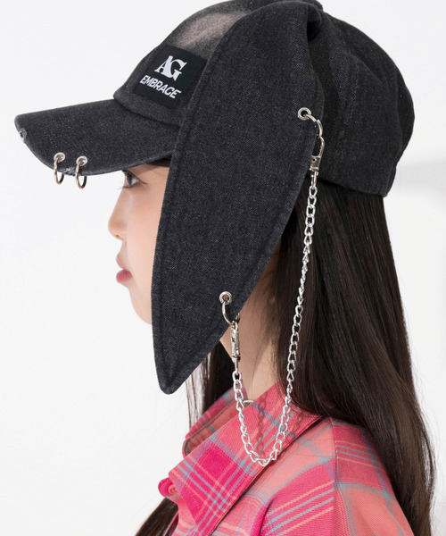 ANAP GiRL(アナップガール)の「ウサ耳付 リング付 キャップ(キャップ・キッズ・ブラック/ブルー・F)」の4枚目の写真