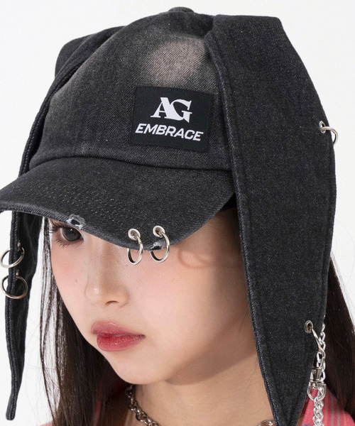 ANAP GiRL(アナップガール)の「ウサ耳付 リング付 キャップ(キャップ・キッズ・ブラック/ブルー・F)」の7枚目の写真