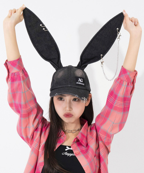 ANAP GiRL(アナップガール)の「ウサ耳付 リング付 キャップ(キャップ・キッズ・ブラック/ブルー・F)」の9枚目の写真