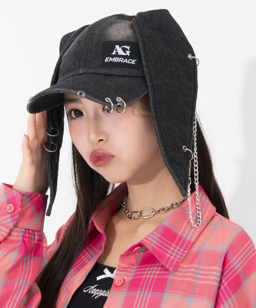 ANAP GiRL(アナップガール)の「ウサ耳付 リング付 キャップ(キャップ・キッズ・ブラック/ブルー・F)」の3枚目の写真