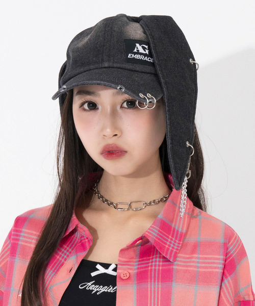 ANAP GiRL(アナップガール)の「ウサ耳付 リング付 キャップ(キャップ・キッズ・ブラック/ブルー・F)」の19枚目の写真
