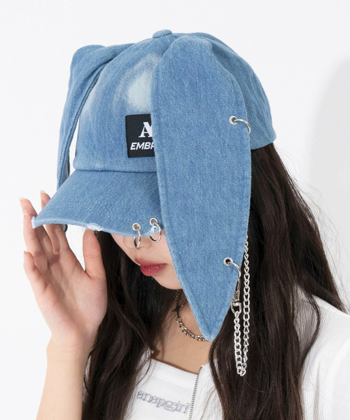 ANAP GiRL(アナップガール)の「ウサ耳付 リング付 キャップ(キャップ・キッズ・ブラック/ブルー・F)」の10枚目の写真