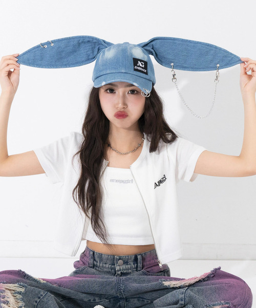 ANAP GiRL(アナップガール)の「ウサ耳付 リング付 キャップ(キャップ・キッズ・ブラック/ブルー・F)」の15枚目の写真