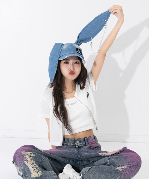 ANAP GiRL(アナップガール)の「ウサ耳付 リング付 キャップ(キャップ・キッズ・ブラック/ブルー・F)」の16枚目の写真