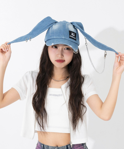 ANAP GiRL(アナップガール)の「ウサ耳付 リング付 キャップ(キャップ・キッズ・ブラック/ブルー・F)」の17枚目の写真