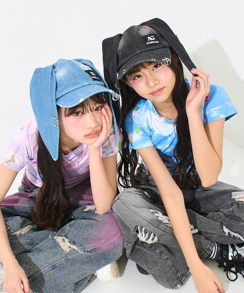 ANAP GiRL(アナップガール)の「ウサ耳付 リング付 キャップ(キャップ・キッズ・ブラック/ブルー・F)」の21枚目の写真